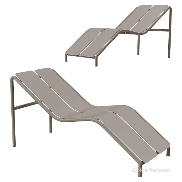 Modern Outdoor Lounge Chair With Metal Frame Slatted Seat And Adjustable Backrest Design 3d model 