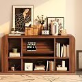 Decorative Wooden Shelf With Photo Frames Books Vase Decorative Boxes And Rug
