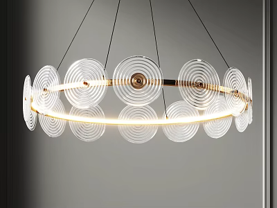 Modern Chandelier With Round Glass Discs Gold Metal Frame And Illuminated Contemporary Design 3d model