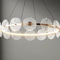Modern Chandelier With Round Glass Discs Gold Metal Frame And Illuminated Contemporary Design
