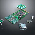 Green Circuit Board With Electronic Components And Chips For Electronic Appliances 3d model