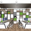 Modern Public Office Space With Multiple Computer Monitors Office Desks Green Plants And Open Layout 3d model