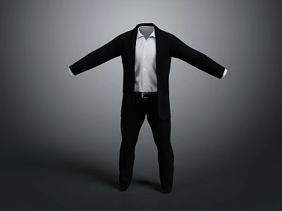 Men's Classic Black Formal Suit with White Shirt and Black Pants Ensemble 3d model