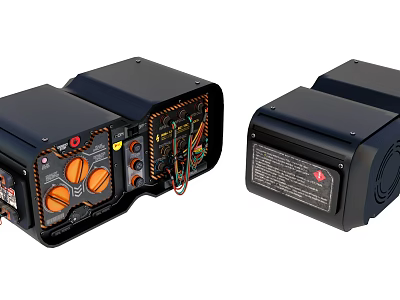 Industrial Control Equipment With Black Casing Orange Dials And Wiring Components 3d model