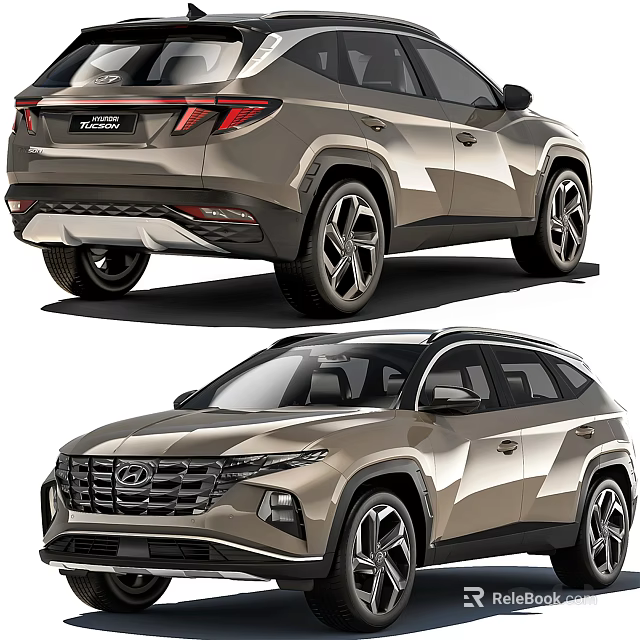 Modern Hyundai SUV in Champagne Gold with Streamlined Exterior and Alloy Wheels LED Lights 3d model 