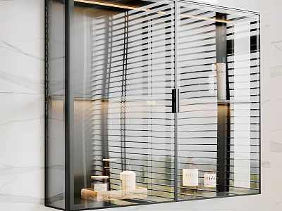 Modern Wall Cabinets Featuring Glass Doors Black Frame And Storage Items 3d model