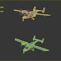 Two White Light Aircraft One Flying and One on Ground 3d model