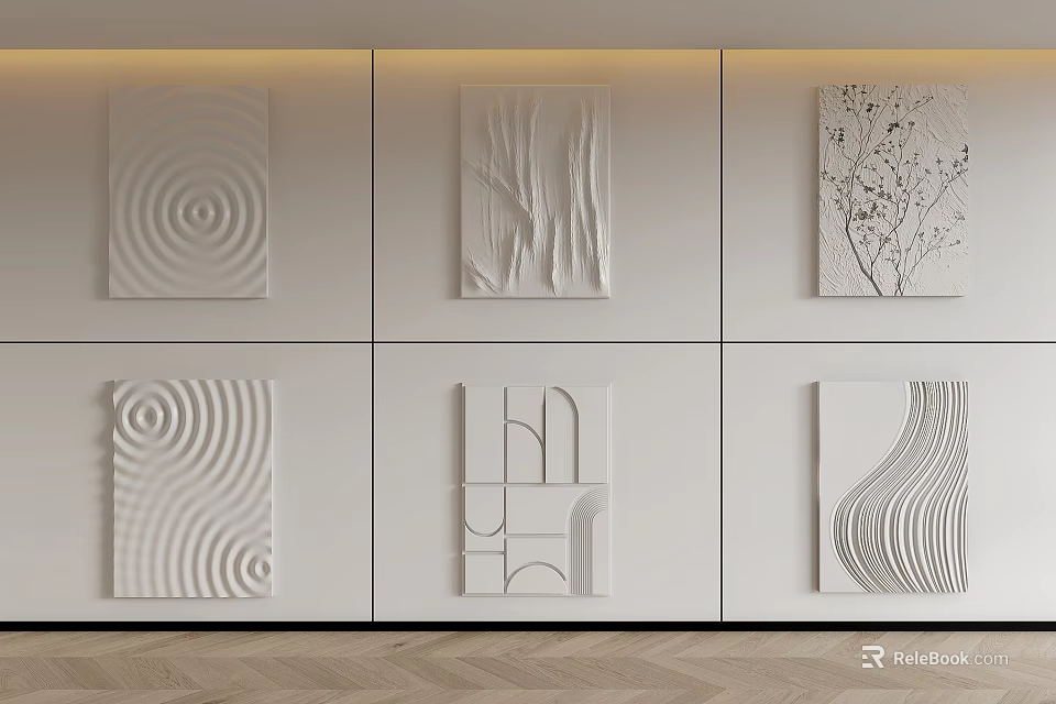 Six Different White Abstract Wall Decor Pieces For Modern Interior Design 3d model 