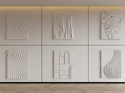 Six Different White Abstract Wall Decor Pieces For Modern Interior Design 3d model