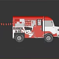 Taco Food Truck With Red Roof White Body And Decorative Red Lanterns