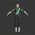 3D Game Movie Character With Brown Short Hair Green Yellow Outfit Gray Pants White Boots