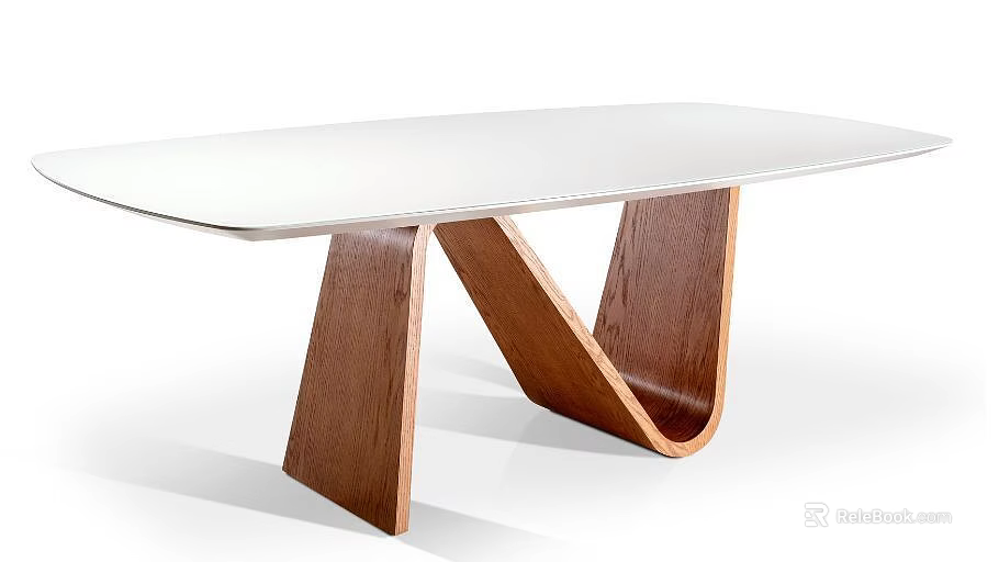 Modern White Dining Table With Wooden V Shaped Legs And Minimalist Design 3d model 