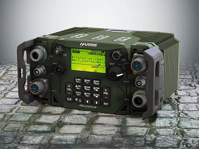 HARRIS Military Communication Device With Green Casing Display Screen And Interfaces On Slate Path 3d model
