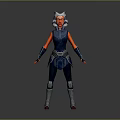 3D Model Of Female Fantasy Creature Character With Horned Head And Red Blue Armored Outfit