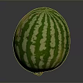 Fresh Round Watermelon With Green And Yellow Striped Rind On Black Background