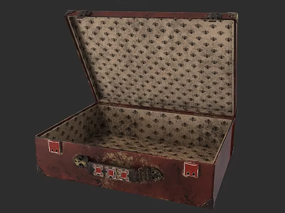 Vintage Red Open Suitcase With Interior Patterned Lining And Metal Clasps 3d model