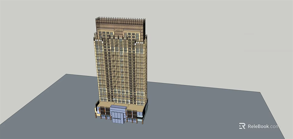 Modern Tall Building Exterior Design With Glass Curtain Walls And Top Decoration 3d model 