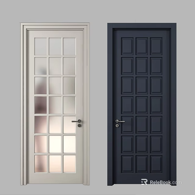 Hinged Doors Light And Dark Design Glass Panel And Square Panel For Home Interior 3d model