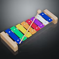 Colorful Wooden Xylophone With Rainbow Colored Keys And Wooden Mallet For Music Play