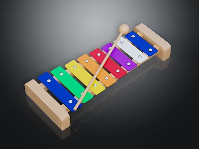 Colorful Wooden Xylophone With Rainbow Colored Keys And Wooden Mallet For Music Play 3d model