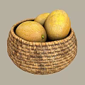 Natural Woven Basket Filled With Fresh Ripe Cantaloupes For Home Use