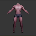 Muscular Man With Pink Body And Dark Blue Shorts Standing Pose