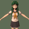 3D School Girl Character With Green Hair Green Eyes In Uniform Standing With Arms Outstretched