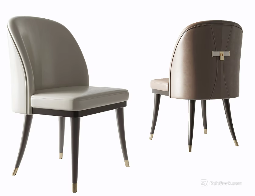 Modern Leather Single Chair With Elegant Curved Back Black Legs And Gold Accents 3d model 