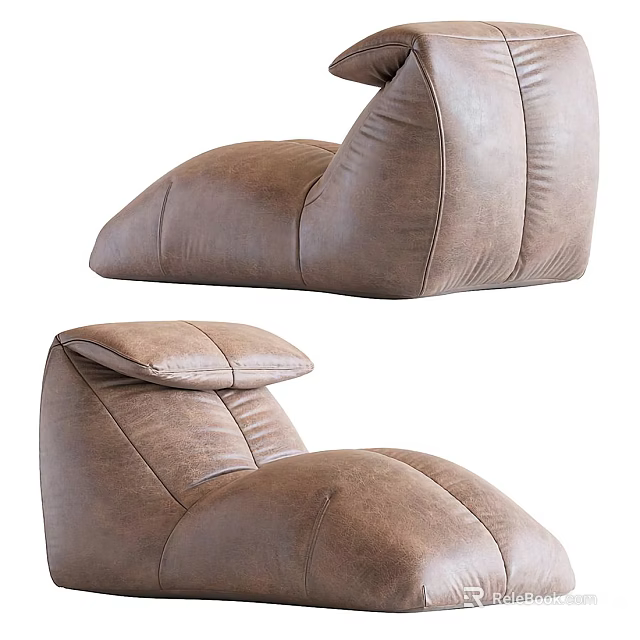 Brown Leather Bean Bag Chair Modern Comfortable Lounge Furniture For Living Room 3d model 