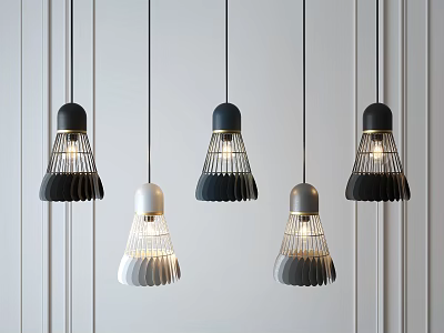 Modern Pendant Lights With Contemporary Textured Shades In Black White Gray Tones 3d model
