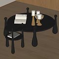 Modern Round Coffee Table With Small Side Table Notebook Candles And Bowl On Wooden Floor