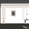 Modern Interior Design With Sofa Background Wall Beige Lighting Strips Geometric Art And Pendant Lights