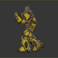 Yellow Mech Warrior Robot With Glowing Chest Core And Detailed Armor