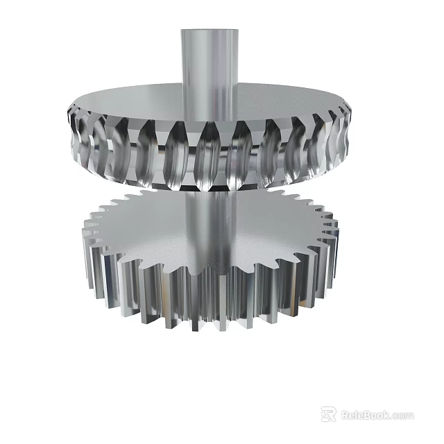 Metallic Gears With Interlocking Teeth Connected By Central Shaft In Mechanical Setup 3d model 