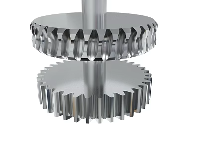 Metallic Gears With Interlocking Teeth Connected By Central Shaft In Mechanical Setup 3d model