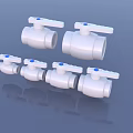 White Pipeline Ball Valves With Blue Handles And Multiple Sizes For Plumbing Use