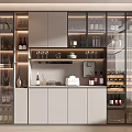 Modern Wine Cabinet With Glass Doors LED Lighting And Wine Storage Shelves
