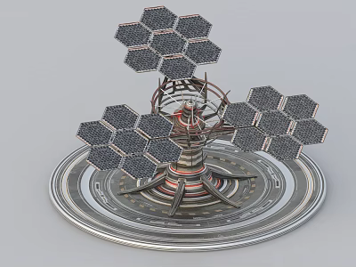 Sturdy Industrial Equipment With Hexagonal Components And Metallic Rotary Base Structure 3d model