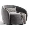 Light Gray Accent Chair with Rounded Design Woven Pattern Pillow and Gray Throw Blanket