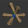 Crossed Rolled Paper Crafts With Blue And Green Bands On Reflective Surface