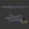 Tactical Gun with Metallic Finish Magazines and Bullets on Reflective Surface