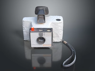 Vintage Digital Camera Featuring White Body Black Lens And Leather Strap 3d model