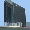 Tall Modern Office Building With Sleek Vertical Striped Facade And Glass Exterior Design