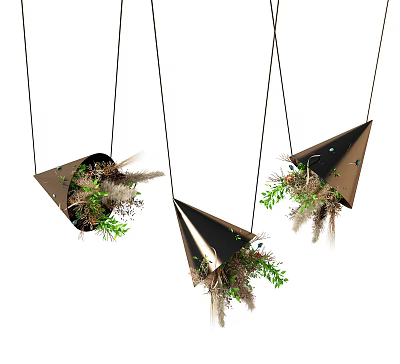 Three Hanging Paper Plane Shaped Planters With Plants And Dried Grass 3d model Three Hanging Paper Plane Shaped Planters With Plants And Dried Grass 3d model