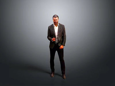 Man In Formal Suit Standing Against Gray Background With Confident Posture 3d model