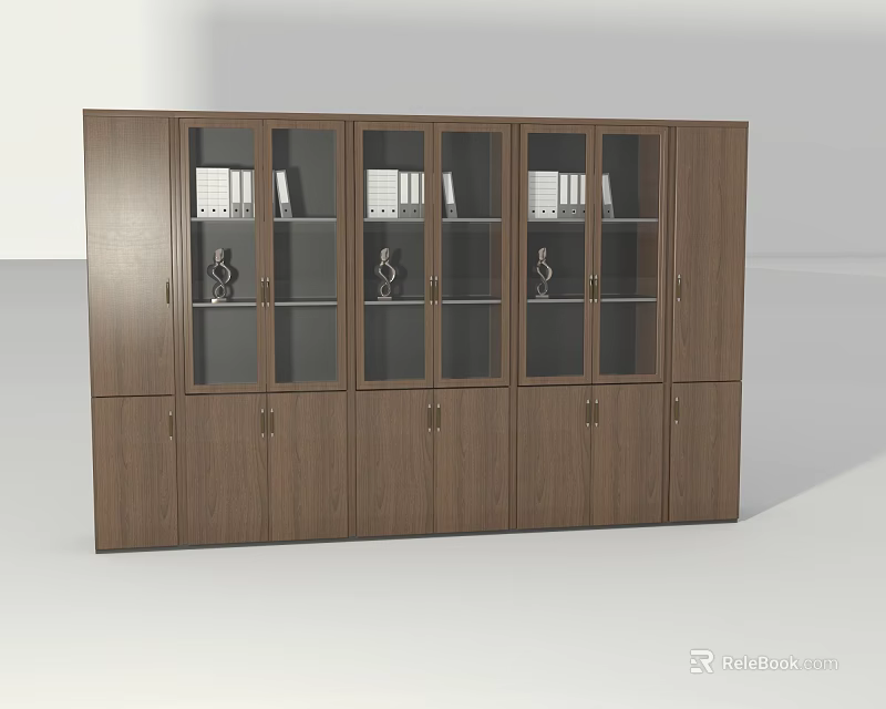 Modern Wooden File Cabinet With Glass Doors And Folders For Office Use 3d model 