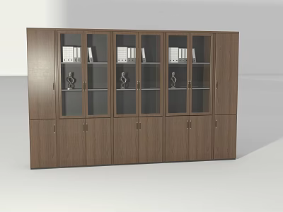 Modern Wooden File Cabinet With Glass Doors And Folders For Office Use 3d model