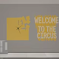 Yellow Background Wall Decorations With Broken Geometric Shapes And 3D Welcome To The Circus Letters