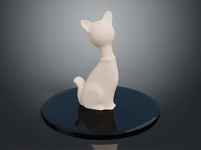 Decorative Furniture Accent With White Cat Figurine On Black Circular Base 3d model
