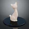 Decorative Furniture Accent With White Cat Figurine On Black Circular Base
